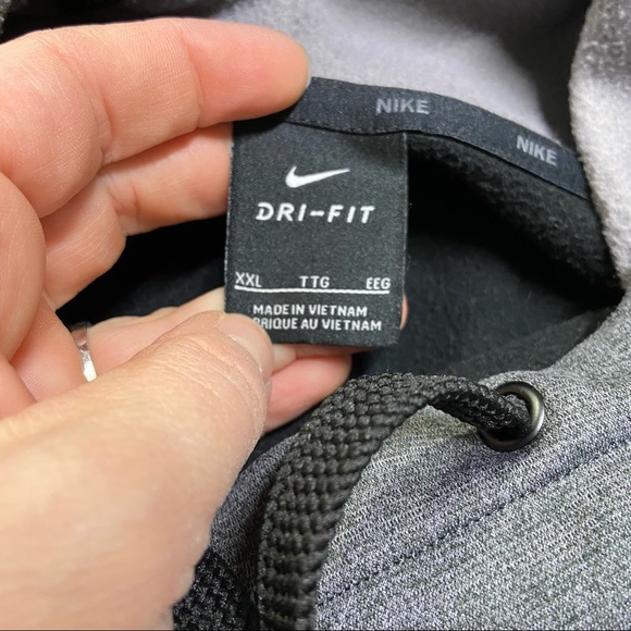 Nike Dri-Fit Mens Black Gray White Logo Performance Hooded Sweatshirt Size XXL - Picture 5 of 5